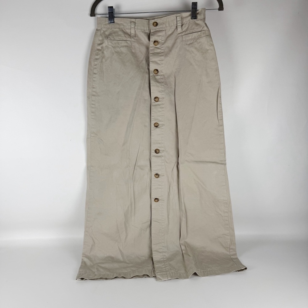 Vintage White Stag Stone Khaki Button-Front Cotton Maxi Skirt - Size 4